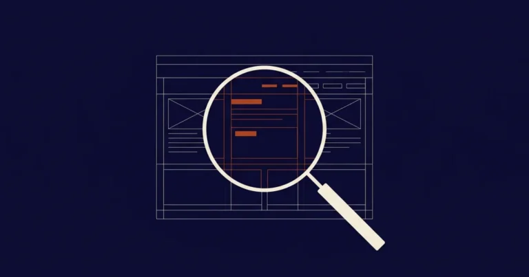 Editorial illustration of a website performance audit inspecting a webpage