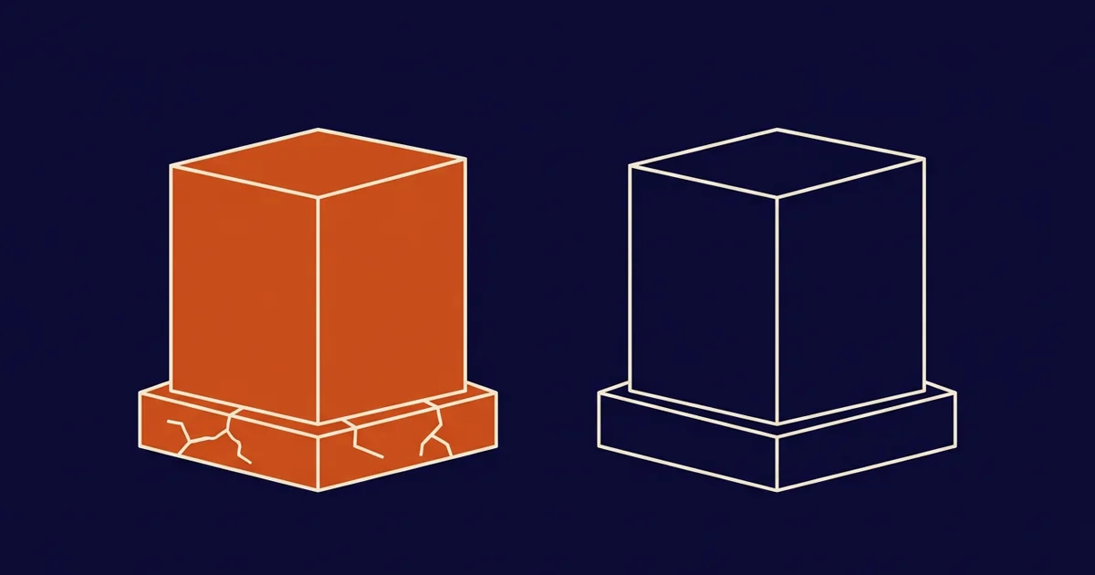 Editorial illustration comparing a surface refresh with a website rebuild on new foundations